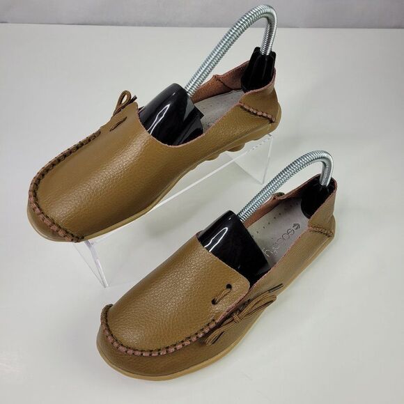 Socofy Shoes - Socofy Womens Shoes Size 6 Brown Leather Moccasins Slip On Loafers Comfort